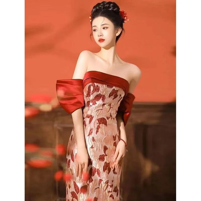 Red Satin Flowers Jacquard Evening Dresses Mermaid Light Luxury Boat Neck Strapless Backless Back Zipper Slim Party Toast Gowns
Red Satin Flowers Jacquard Evening Dresses Mermaid Light Luxury Boat Neck Strapless Backless Back Zipper Slim Party Toast Gowns