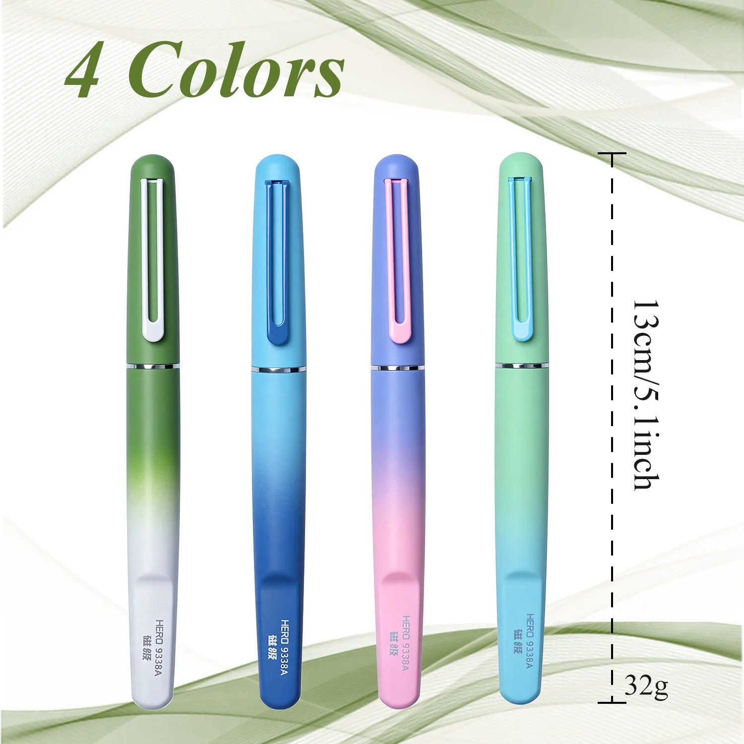 Hero 9338A 4 Color Gradient Fountain Pen Magnetic Cap For Calligraphy Students Beginners Gift Box With Cartridges
Hero 9338A 4 Color Gradient Fountain Pen Magnetic Cap For Calligraphy Students Beginners Gift Box With Cartridges