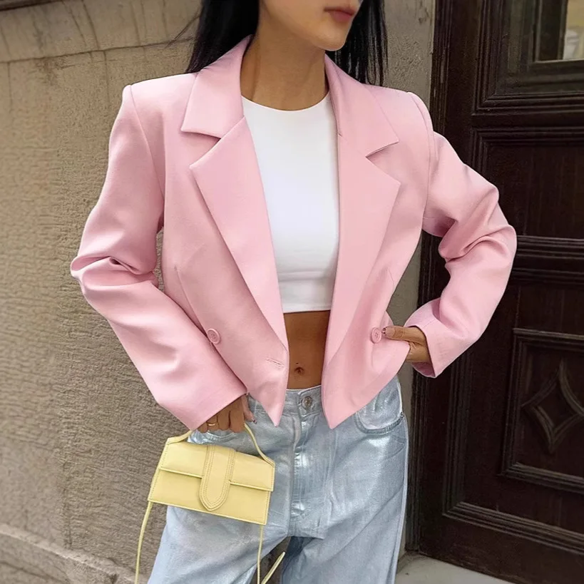 Розовый осенний женский пиджак с воротником с лацканами, двубортное короткое пальто для женщин, темпераментная повседневная женская куртка
Розовый осенний женский пиджак с воротником с лацканами, двубортное короткое пальто для женщин, темпераментная повседневная женская куртка