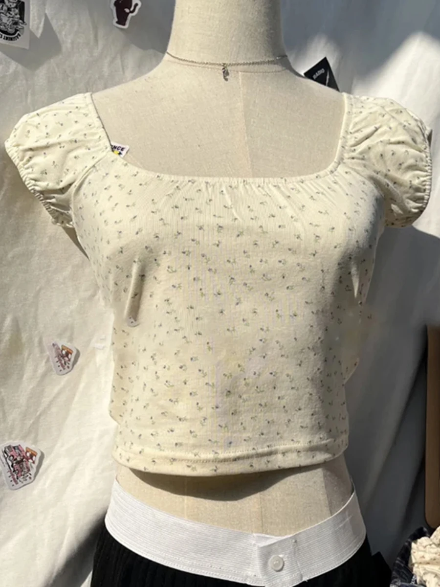 Sexy Green Floral Print Square Collar Crop Tops Women Casual Simple Slim Cotton Short Sleeve Tee Chic Sweet Vintage T-shirts Y2K
Sexy Green Floral Print Square Collar Crop Tops Women Casual Simple Slim Cotton Short Sleeve Tee Chic Sweet Vintage T-shirts Y2K
