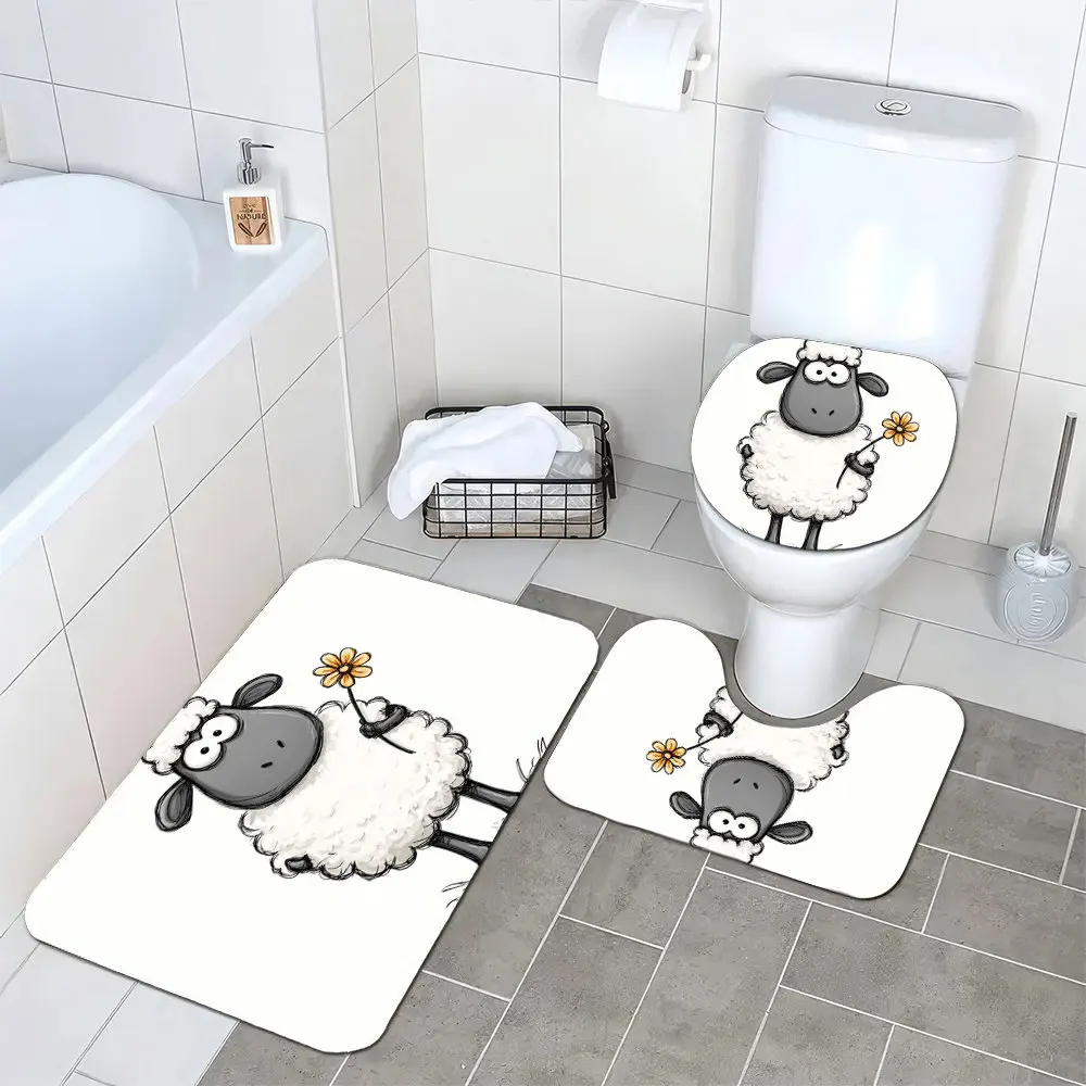 Set of 3 Ultra-Soft Bathroom Floor Mats with Non-Slip Backing, Featuring an Adorable Sheep Holding a Flower Design, Perfect for
Set of 3 Ultra-Soft Bathroom Floor Mats with Non-Slip Backing, Featuring an Adorable Sheep Holding a Flower Design, Perfect for