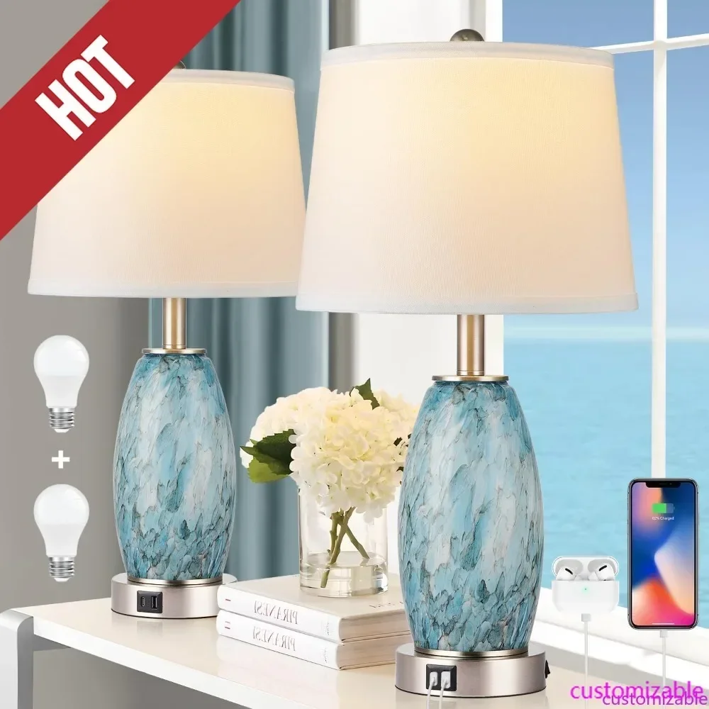 Customizable-Table Lamps Set Of 2 With 3-Way Lighting Modes, USB & Type C Ports - Coastal Modern Style Glass Nightstand Lamps Fo
Customizable-Table Lamps Set Of 2 With 3-Way Lighting Modes, USB & Type C Ports - Coastal Modern Style Glass Nightstand Lamps Fo