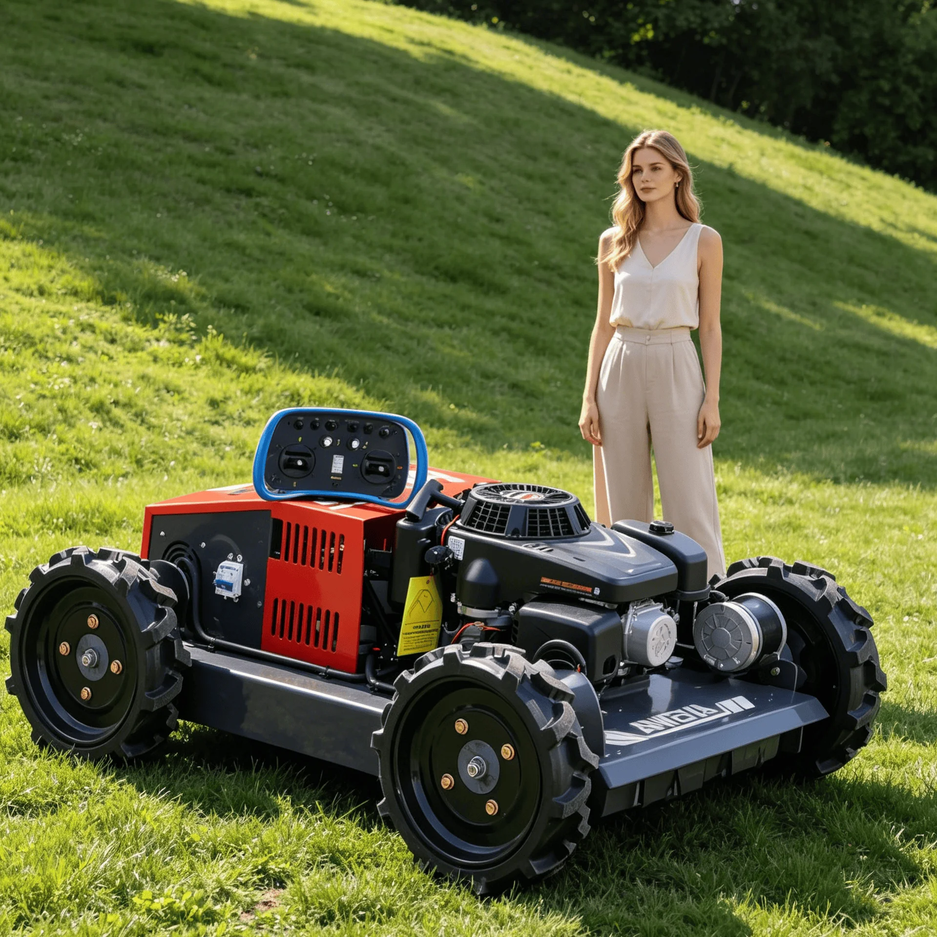 Customized heavy duty petrol lawn mower robot wireless remote thickened cutter disk for rough bush slope wasteland lawn trimming
Customized heavy duty petrol lawn mower robot wireless remote thickened cutter disk for rough bush slope wasteland lawn trimming