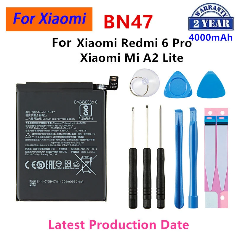 Brand New BN47 4000mAh Battery For Xiaomi Mi A2 Lite/Xiaomi Redmi 6 Pro BN47 Phone Replacement Batteries +Tools
Brand New BN47 4000mAh Battery For Xiaomi Mi A2 Lite/Xiaomi Redmi 6 Pro BN47 Phone Replacement Batteries +Tools