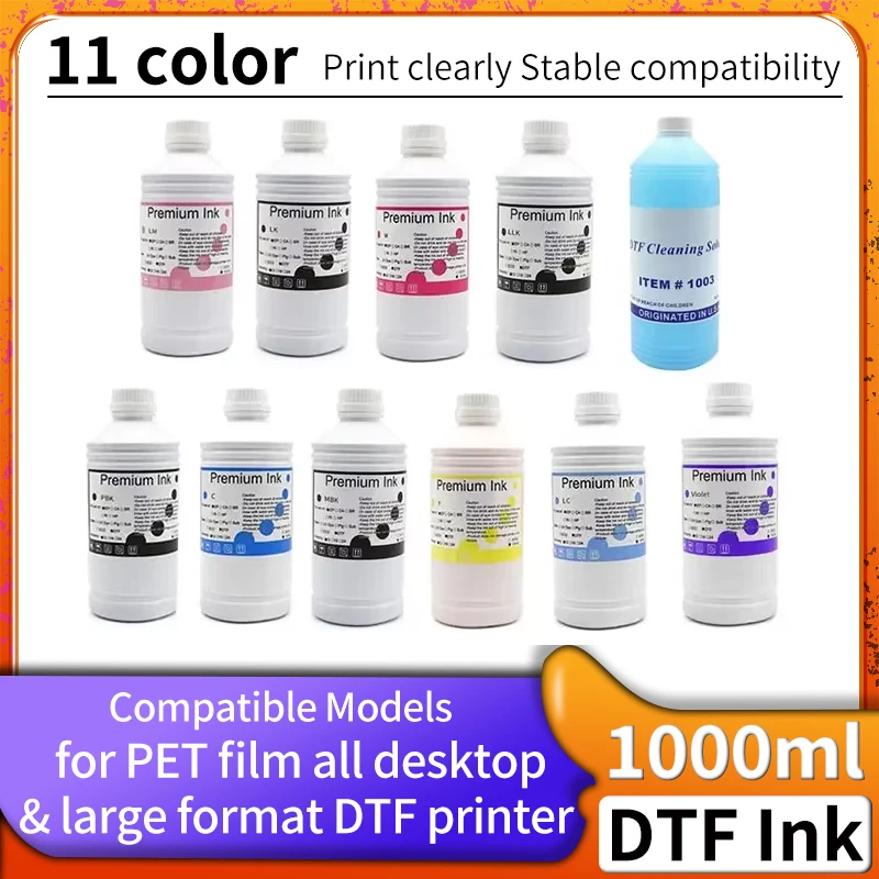 (11 colors available) 1000ml DTF ink for direct transfer film for PET film all desktop & large format DTF printe
(11 colors available) 1000ml DTF ink for direct transfer film for PET film all desktop & large format DTF printe