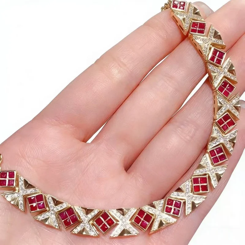 old Plated S925 Silver Vivid Red Natural Ruby Bracelet 2mm Square CZ X-Shape Link Women Jewelry
old Plated S925 Silver Vivid Red Natural Ruby Bracelet 2mm Square CZ X-Shape Link Women Jewelry