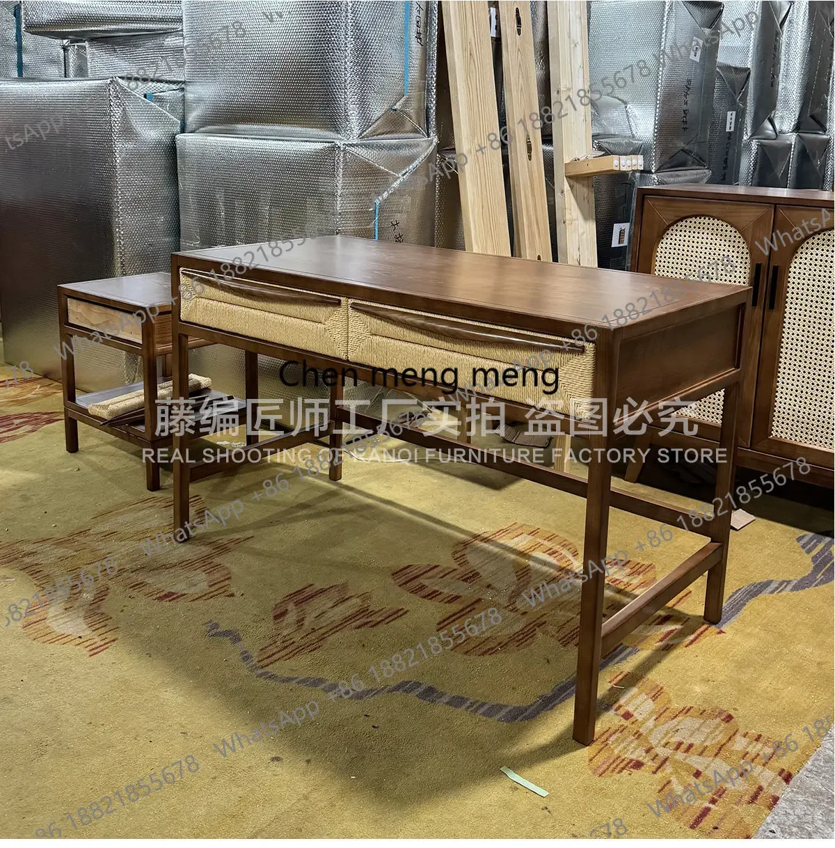 a55 Vintage Nordic designer bedroom small apartment integrated rattan dresser solid wood makeup table and chairs
a55 Vintage Nordic designer bedroom small apartment integrated rattan dresser solid wood makeup table and chairs