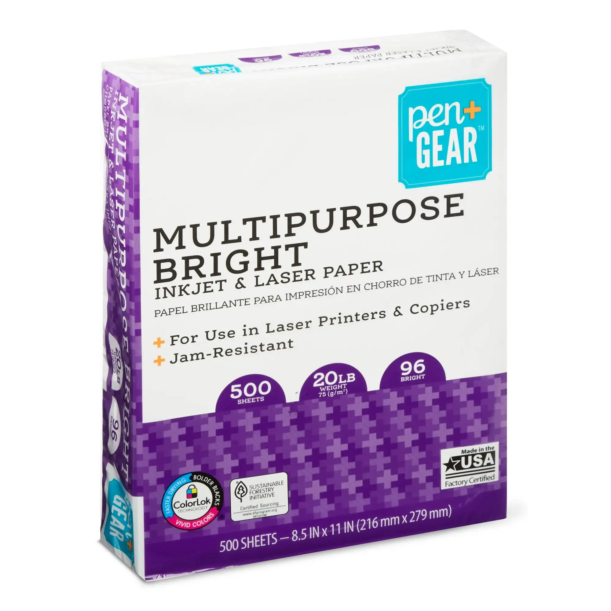 (5 pack) Pen+Gear Multipurpose Bright Paper, 8.5" x 11", 96 Bright, White, 20 lb., 1 Ream (500 Sheets)
(5 pack) Pen+Gear Multipurpose Bright Paper, 8.5" x 11", 96 Bright, White, 20 lb., 1 Ream (500 Sheets)