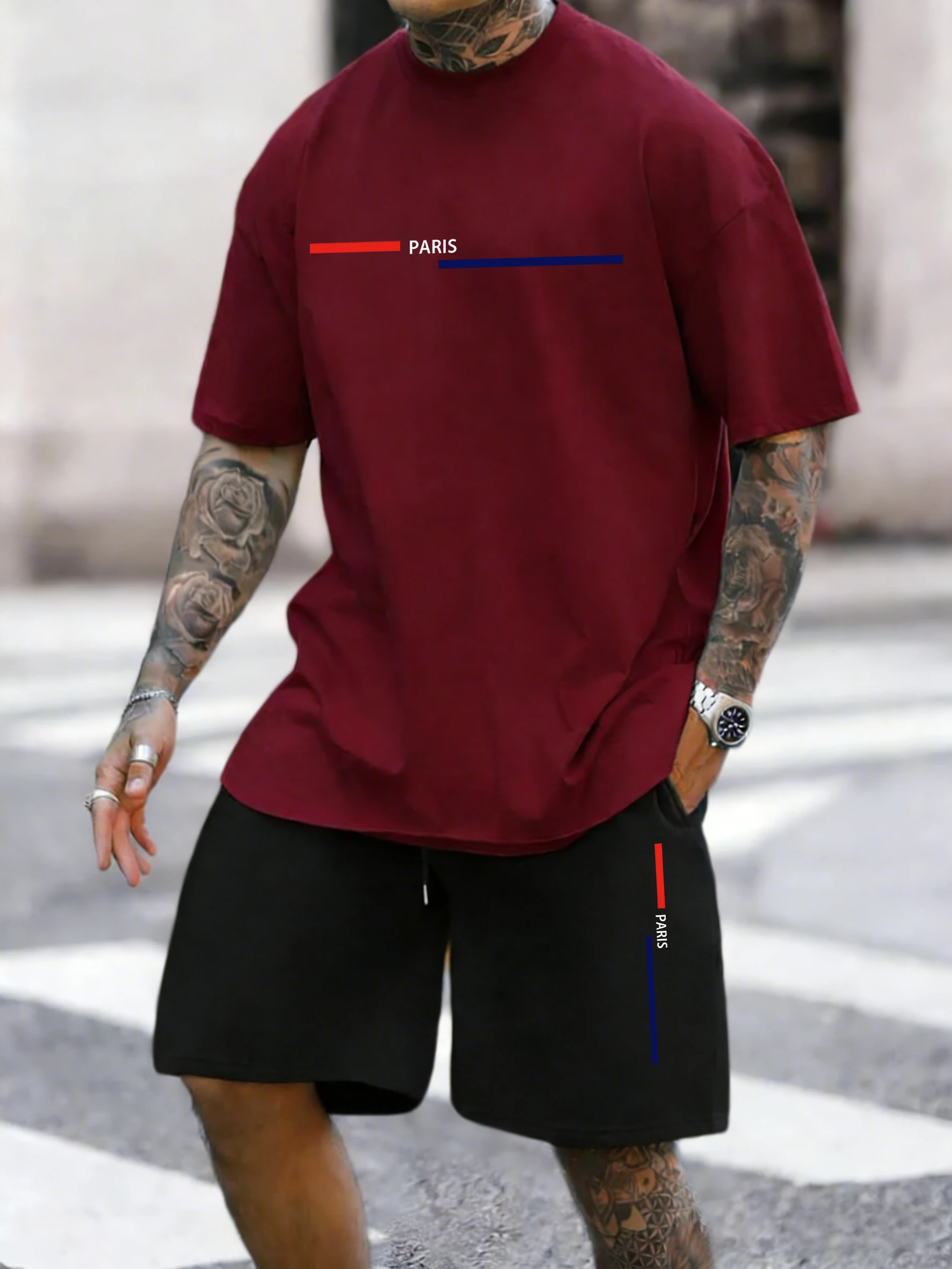 Paris Letter Simplicity Printed Summer Cotton Cool Short 2 Piece Set Male All-Match Simple Tees & Shorts Pocket Classic Bottom
Paris Letter Simplicity Printed Summer Cotton Cool Short 2 Piece Set Male All-Match Simple Tees & Shorts Pocket Classic Bottom