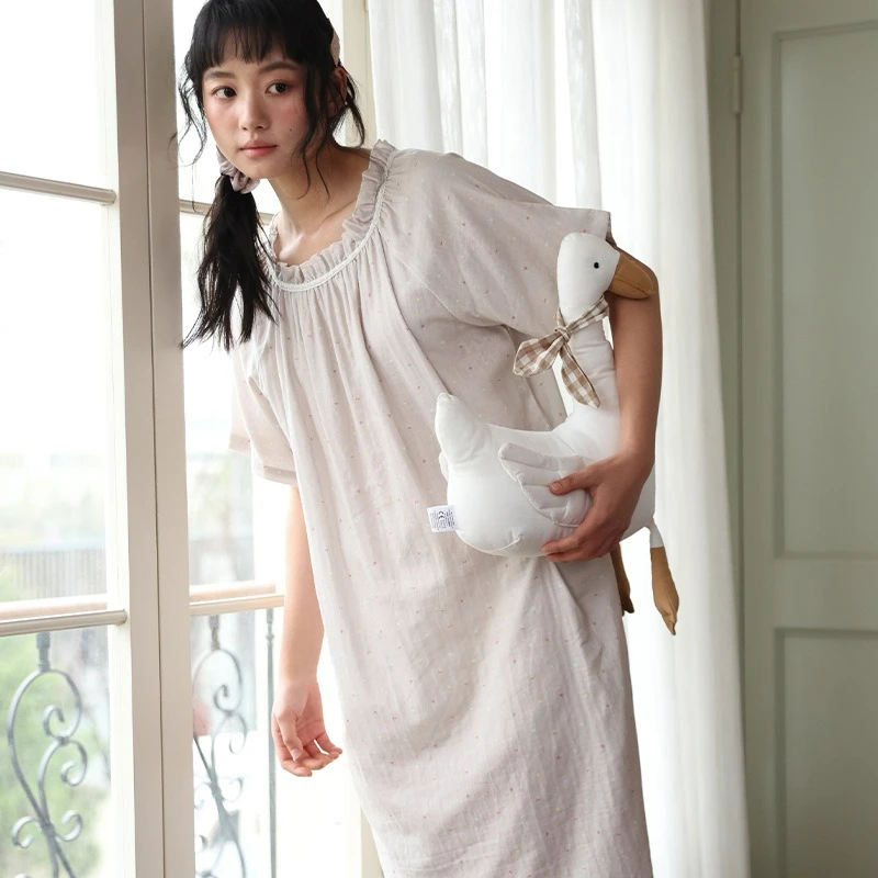 Spring Summer Pure Cotton Printed Short-sleeved Nightgown Women's New Lace Loose Loungewear Japanese Skin-friendly Outer Pajamas
Spring Summer Pure Cotton Printed Short-sleeved Nightgown Women's New Lace Loose Loungewear Japanese Skin-friendly Outer Pajamas