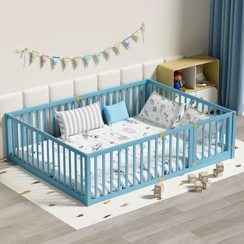 Queen Size Floor Bed with 21.6 High Back, Solid Wood Multifunctional Storage Bed for Kids in Sky Blue
Queen Size Floor Bed with 21.6 High Back, Solid Wood Multifunctional Storage Bed for Kids in Sky Blue