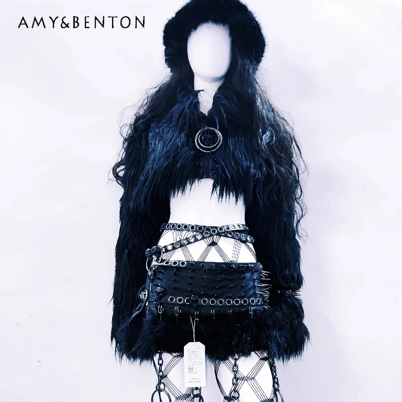 Gothic Dark Design Fluffy Edge Women's Jacket Autumn Winter New Sexy Stage Performance Outfit Punk Sweet Cool Skirt Set Ladies 
Gothic Dark Design Fluffy Edge Women's Jacket Autumn Winter New Sexy Stage Performance Outfit Punk Sweet Cool Skirt Set Ladies