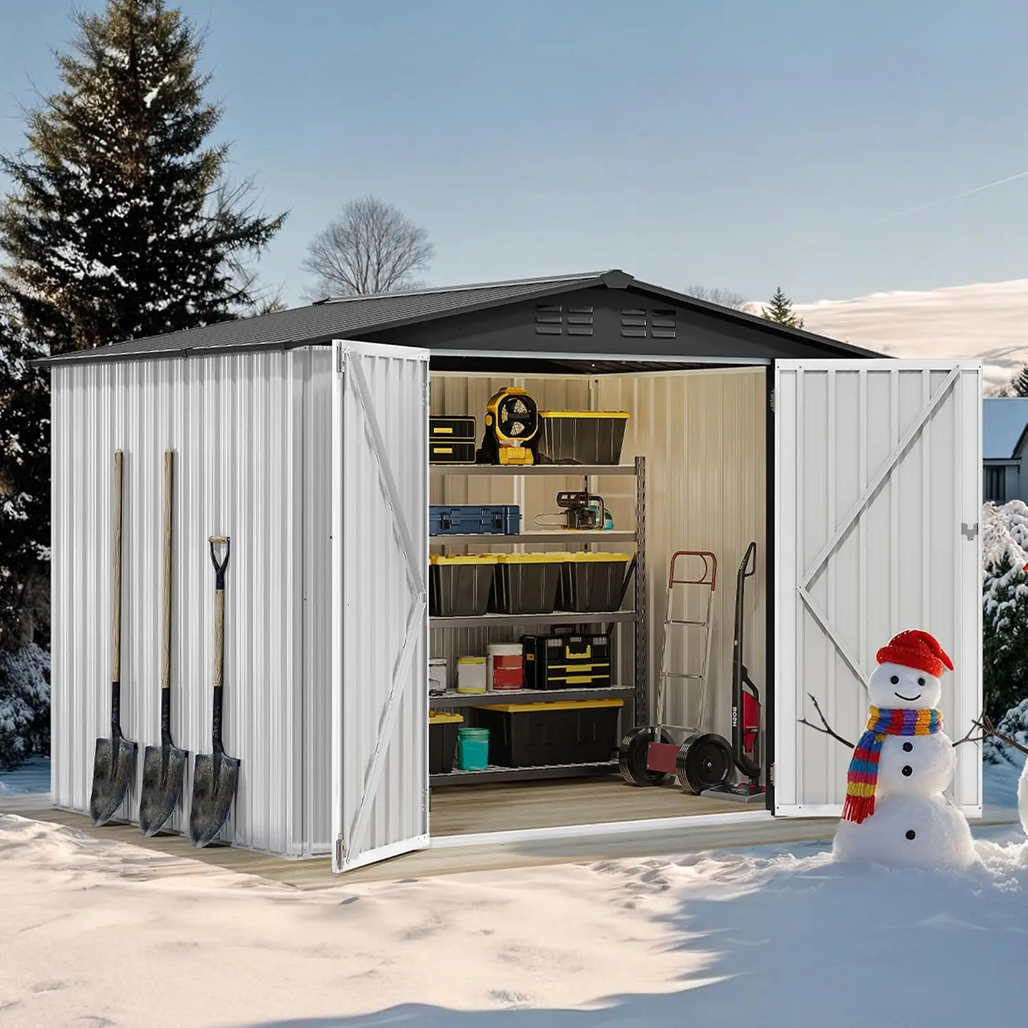 8×6 FT Roomy Steel Outdoor Storage Shelter with Secure Entrances and Air Circulation, Multi‑Purpose Holder for Garden Gear, Lawn Tools and Bikes for Patio, Lawn, Backyard, White
8×6 FT Roomy Steel Outdoor Storage Shelter with Secure Entrances and Air Circulation, Multi‑Purpose Holder for Garden Gear, Lawn Tools and Bikes for Patio, Lawn, Backyard, White