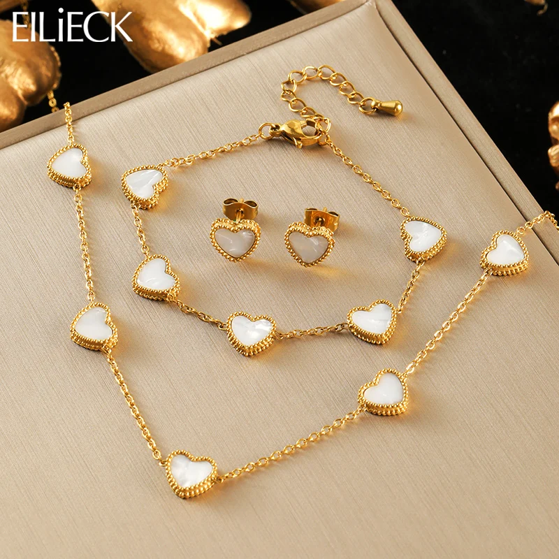 EILIECK 316L Stainless Steel White Heart Love Necklace Bracelet Earrings Set Fashion Gold Color Waterproof Jewelry Lady Gift
EILIECK 316L Stainless Steel White Heart Love Necklace Bracelet Earrings Set Fashion Gold Color Waterproof Jewelry Lady Gift