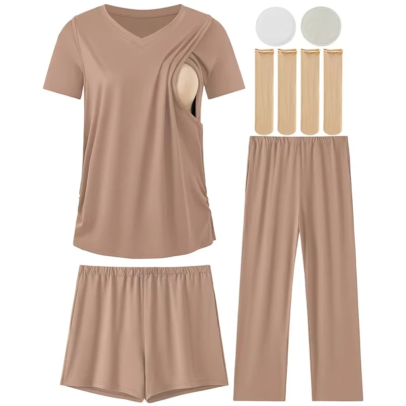 Maternity Nursing Clothes Pregnant Pajamas Set Breastfeeding Nightwear Home Wear Tops+Shorts+Long Pant
Maternity Nursing Clothes Pregnant Pajamas Set Breastfeeding Nightwear Home Wear Tops+Shorts+Long Pant