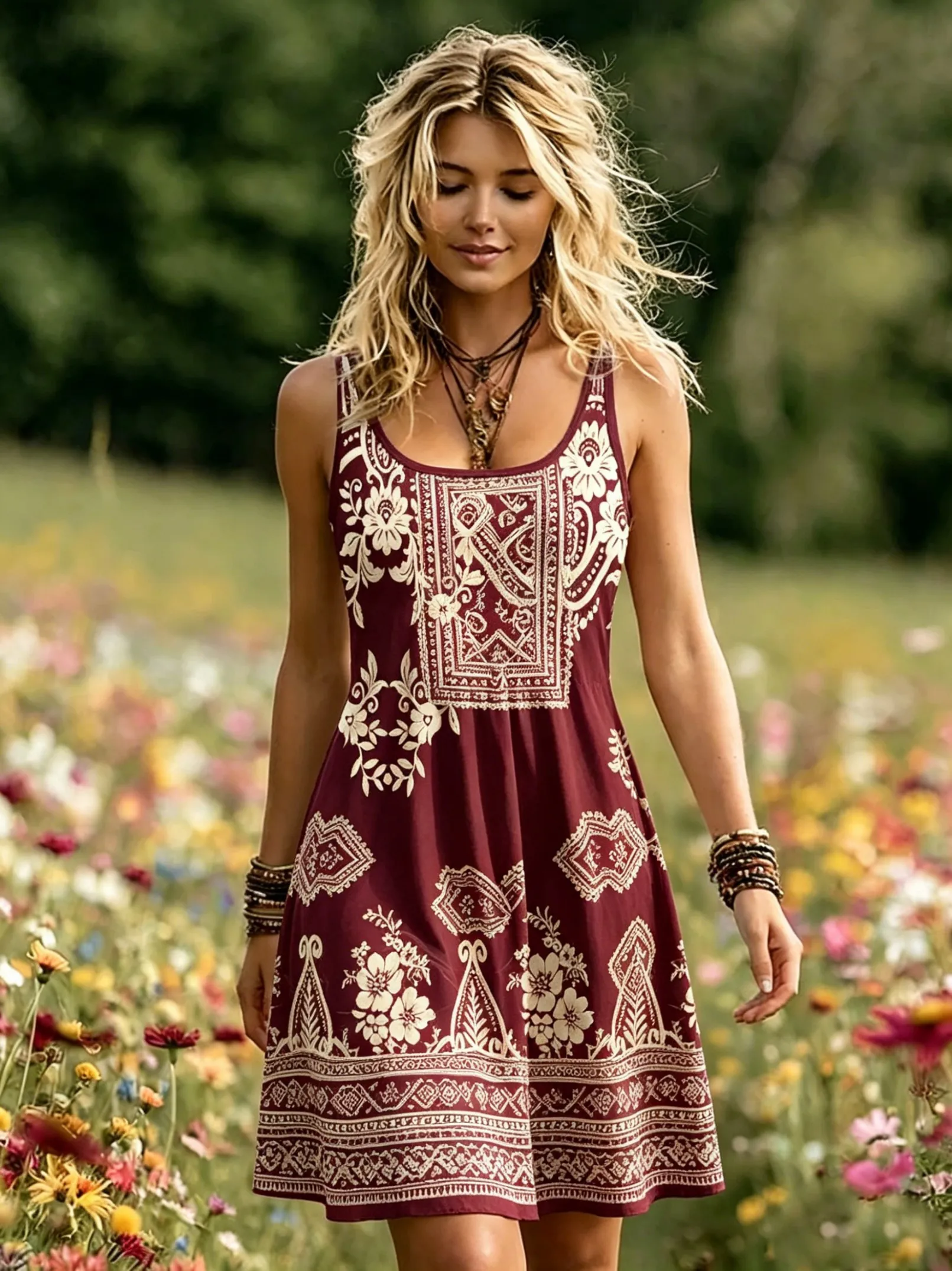 Women's Round Neck Sleeveless Boho Floral Print Casual A-Line Mini Dress, Vintage Tank Dresses for Spring & Summer
Women's Round Neck Sleeveless Boho Floral Print Casual A-Line Mini Dress, Vintage Tank Dresses for Spring & Summer