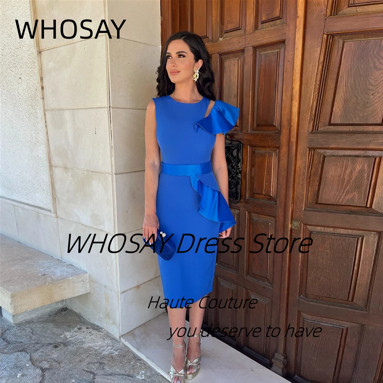 WHOSAY Royal Blue Tea Length Prom Dresses Crew Neck Capped Sleeve Formal Party Dress Zipper Back Evening Gowns
WHOSAY Royal Blue Tea Length Prom Dresses Crew Neck Capped Sleeve Formal Party Dress Zipper Back Evening Gowns
