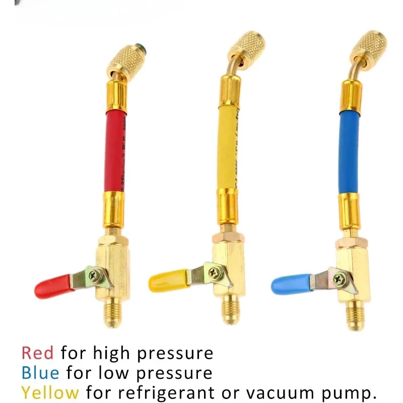 R134A R410A R22 R12 AC Charging Hoses and Ball Valve Set, for Air Conditioning Manifold Gauge 1/4" Thread Hose Set 7"
R134A R410A R22 R12 AC Charging Hoses and Ball Valve Set, for Air Conditioning Manifold Gauge 1/4" Thread Hose Set 7"