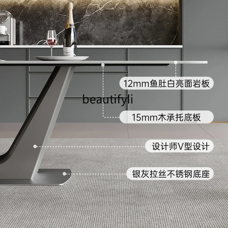 lSlate dining table Italian dining room living room table rectangular stainless steel table and chair combination 
lSlate dining table Italian dining room living room table rectangular stainless steel table and chair combination