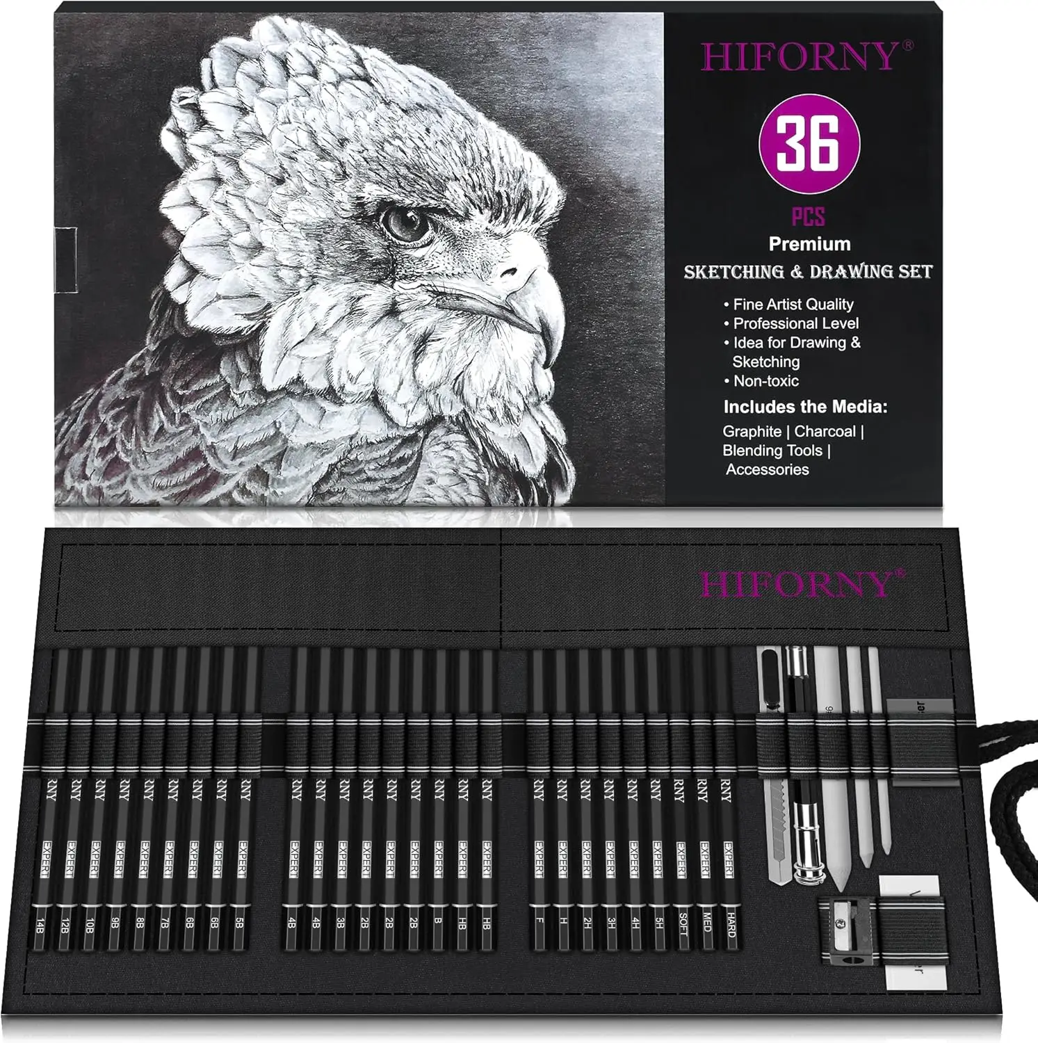 HIFORNY 36 PCS Sketching Drawing Pencil Set,Sketch Pencils Art Supplies with Graphite,Charcoal,Blending Tools,Accessories,Drawing Kit for Adults Artists in Canvas Roll Up Case
HIFORNY 36 PCS Sketching Drawing Pencil Set,Sketch Pencils Art Supplies with Graphite,Charcoal,Blending Tools,Accessories,Drawing Kit for Adults Artists in Canvas Roll Up Case