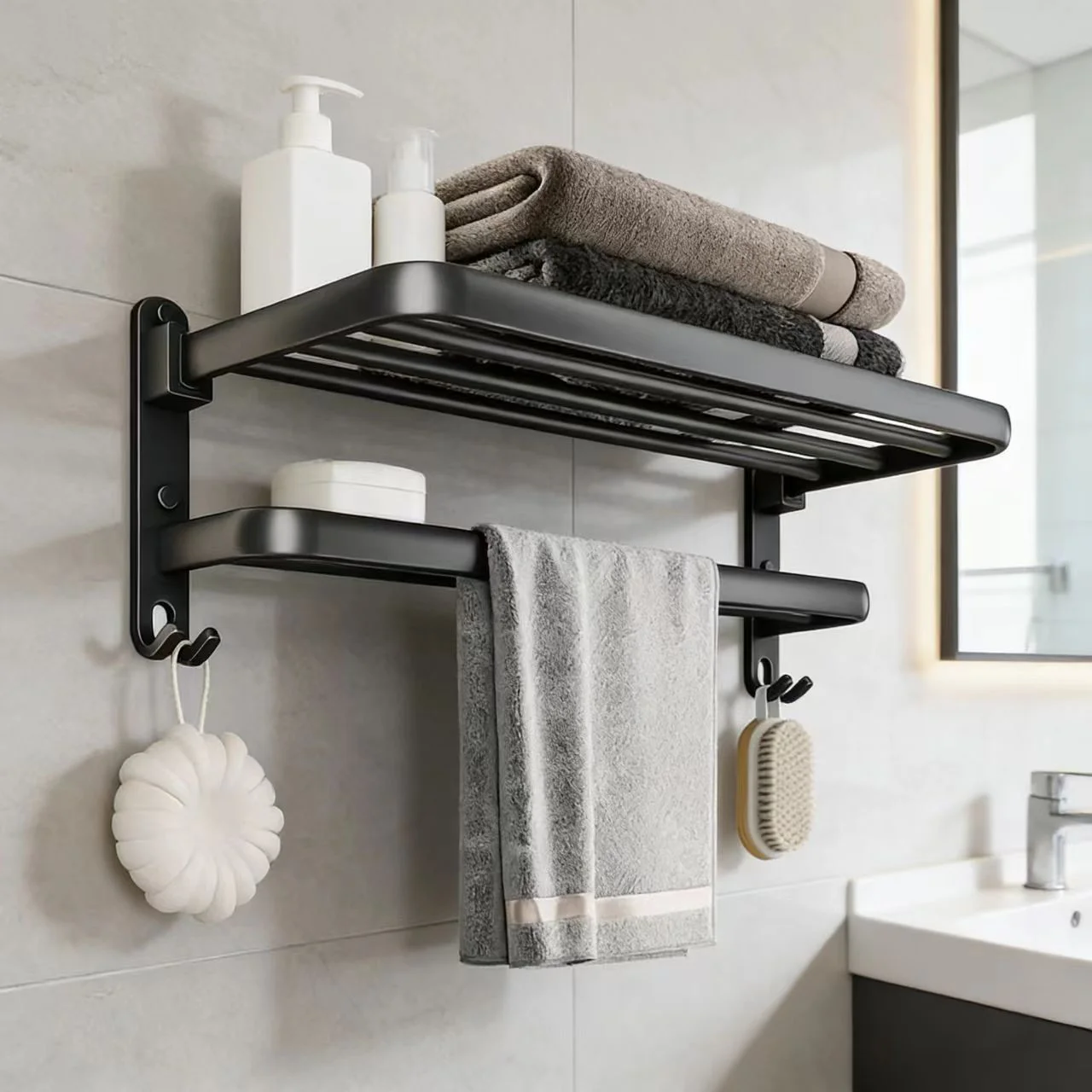 The bathroom shelf does not require drilling Space aluminum towel rack Toilet and toilet towel rack for storage Bathroom hardwar
The bathroom shelf does not require drilling Space aluminum towel rack Toilet and toilet towel rack for storage Bathroom hardwar