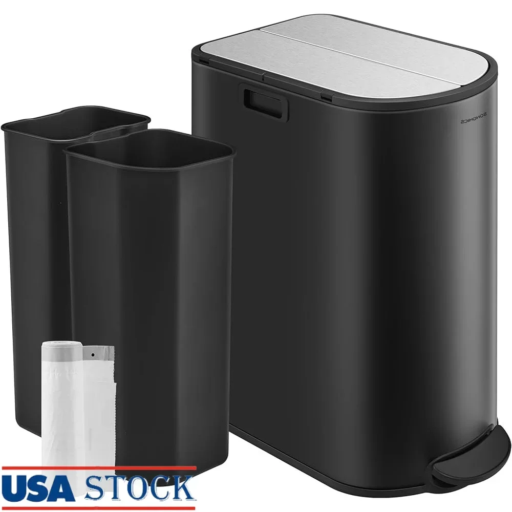 13 Gal Dual Compartment Trash Can Stainless Steel Soft Close Lid Removable Buckets Efficient Design Kitchen Garbage Bin
13 Gal Dual Compartment Trash Can Stainless Steel Soft Close Lid Removable Buckets Efficient Design Kitchen Garbage Bin
