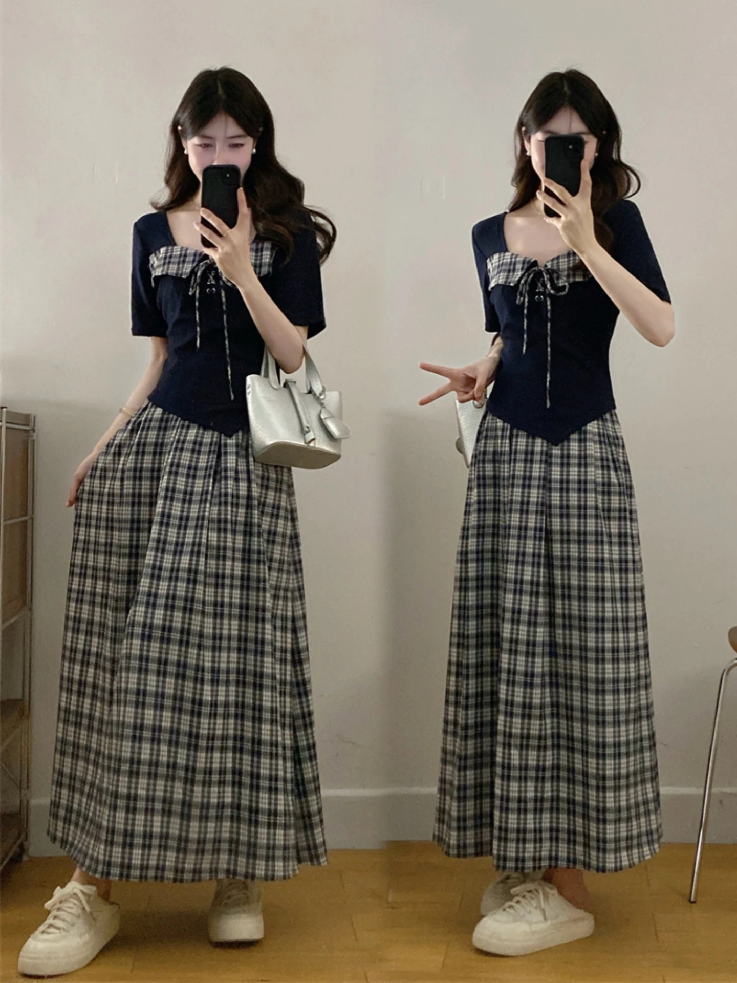 Slimming Plaid Patchwork Summer Dress Women's High Waist Square Collar Long Skirt A-Line Korean Style Commute Dress
Slimming Plaid Patchwork Summer Dress Women's High Waist Square Collar Long Skirt A-Line Korean Style Commute Dress