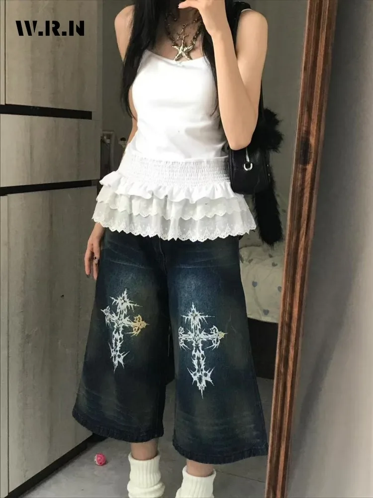 Vintage Gothic Aesthetic Style Harajuku Jeans Women's Casual Calf Length Pants Y2K Punk Street Printting Baggy Denim Trouser
Vintage Gothic Aesthetic Style Harajuku Jeans Women's Casual Calf Length Pants Y2K Punk Street Printting Baggy Denim Trouser