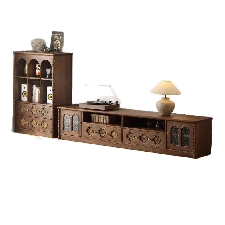 Song-style aesthetics North American walnut color TV cabinet, French living room storage locker, integrated solid wood TV
Song-style aesthetics North American walnut color TV cabinet, French living room storage locker, integrated solid wood TV