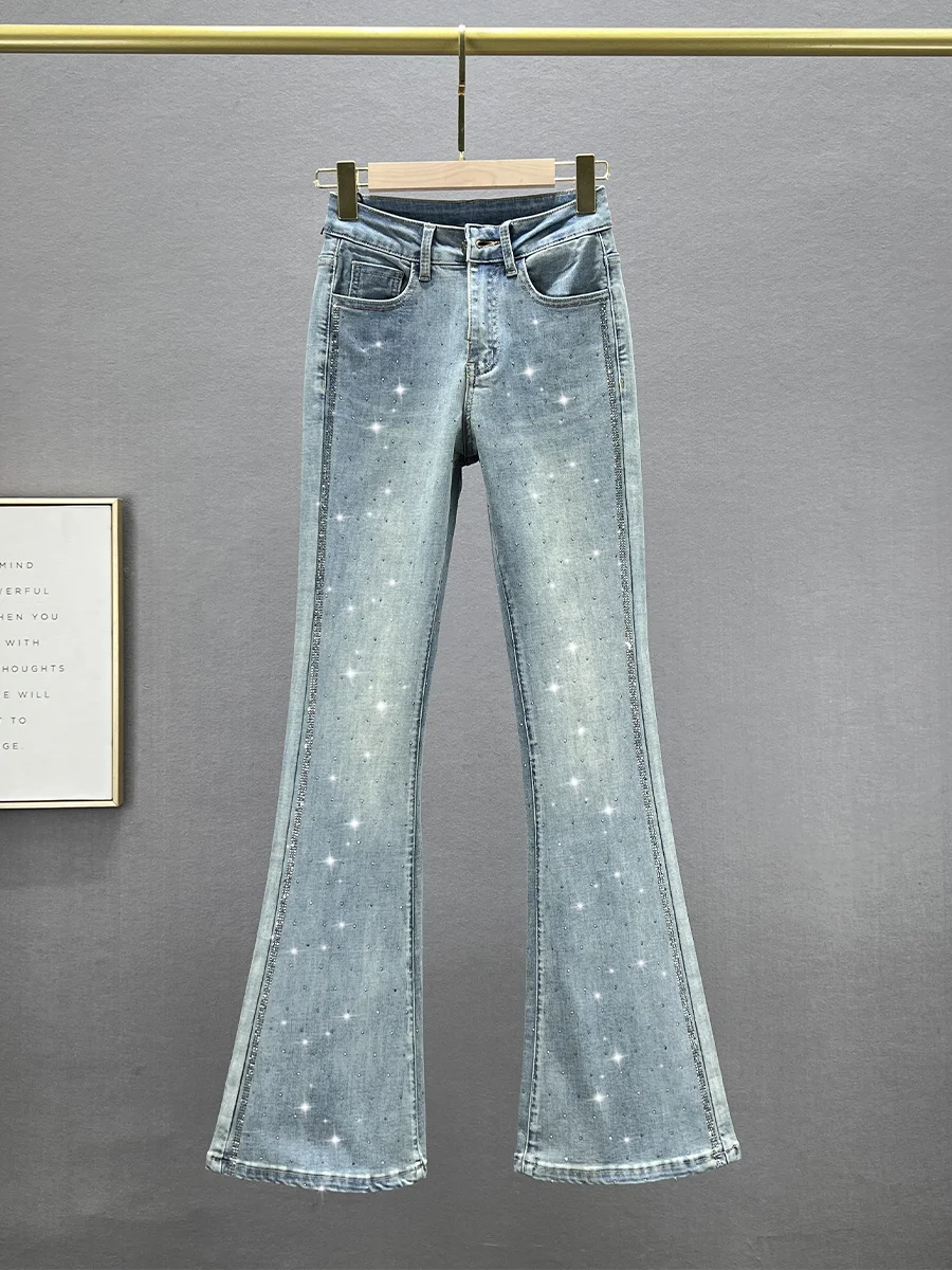 High Waist Flared Jeans Women's Trendy Spring New Heavy Embellied Cotton Stretch Denim Blue Jeans Extended Length
High Waist Flared Jeans Women's Trendy Spring New Heavy Embellied Cotton Stretch Denim Blue Jeans Extended Length