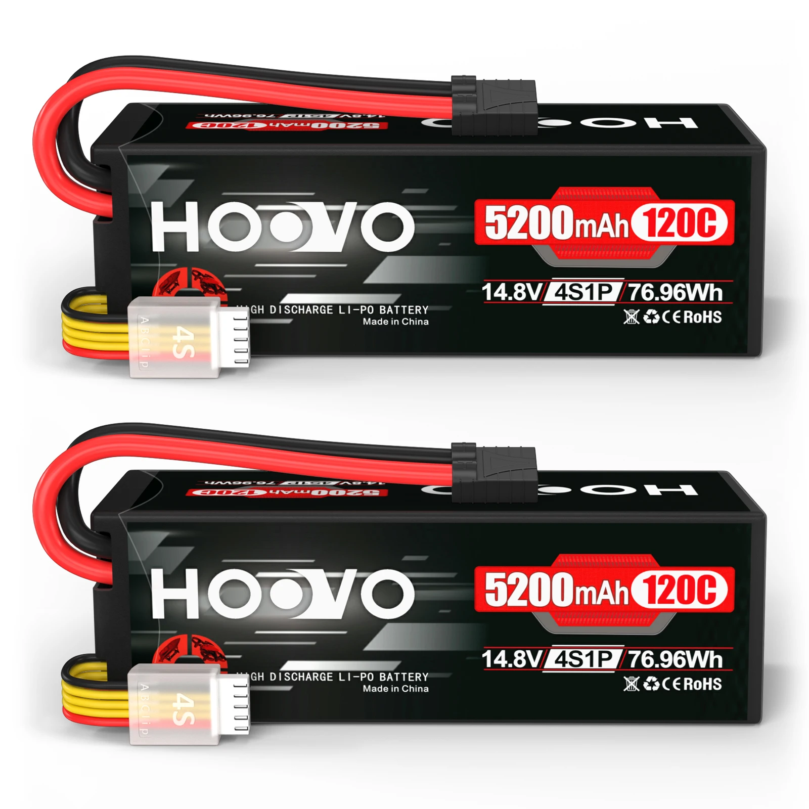 HOOVO 2PCS 4S Lipo Battery 14.8V 120C 5200mAh RC Car Battery Hard Case TR Plug for 1/8 and 1/10 RC Truck Car 4X4 Crawler Monster
HOOVO 2PCS 4S Lipo Battery 14.8V 120C 5200mAh RC Car Battery Hard Case TR Plug for 1/8 and 1/10 RC Truck Car 4X4 Crawler Monster