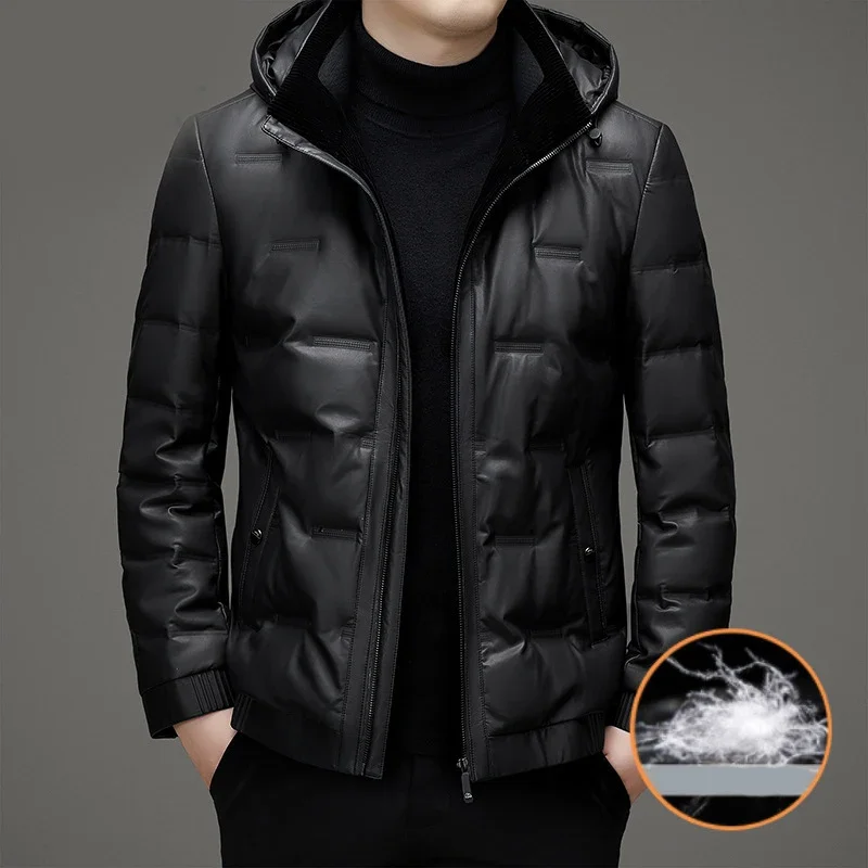 Hooded Leather Down Jacket for Men's Winter New Style Jacket for Warmth and Relaxation
Hooded Leather Down Jacket for Men's Winter New Style Jacket for Warmth and Relaxation