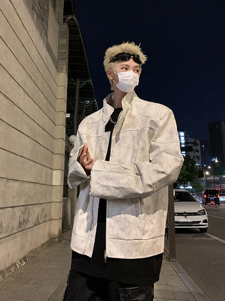American Sle Biker Jaet Men's ort Stand Collar Leather Coat White Top Youth Faion Loose Fit Long Sve Autumn Wear
American Sle Biker Jaet Men's ort Stand Collar Leather Coat White Top Youth Faion Loose Fit Long Sve Autumn Wear
