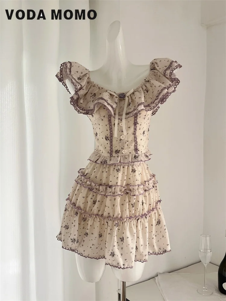 Summer Suit New Sweet Slash Neck Flower Top Fluffy Skirt Two Piece Set Women Ruffle Edge Splice Collarbone Sleeveless Spicy Slim
Summer Suit New Sweet Slash Neck Flower Top Fluffy Skirt Two Piece Set Women Ruffle Edge Splice Collarbone Sleeveless Spicy Slim