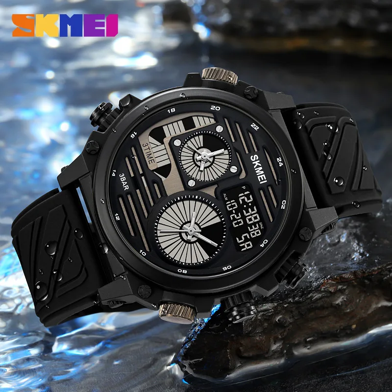 SKMEI Rugged Style Multi-Function Four-Time Digital Watch Outdoor Sports Casual Waterproof Watch ...