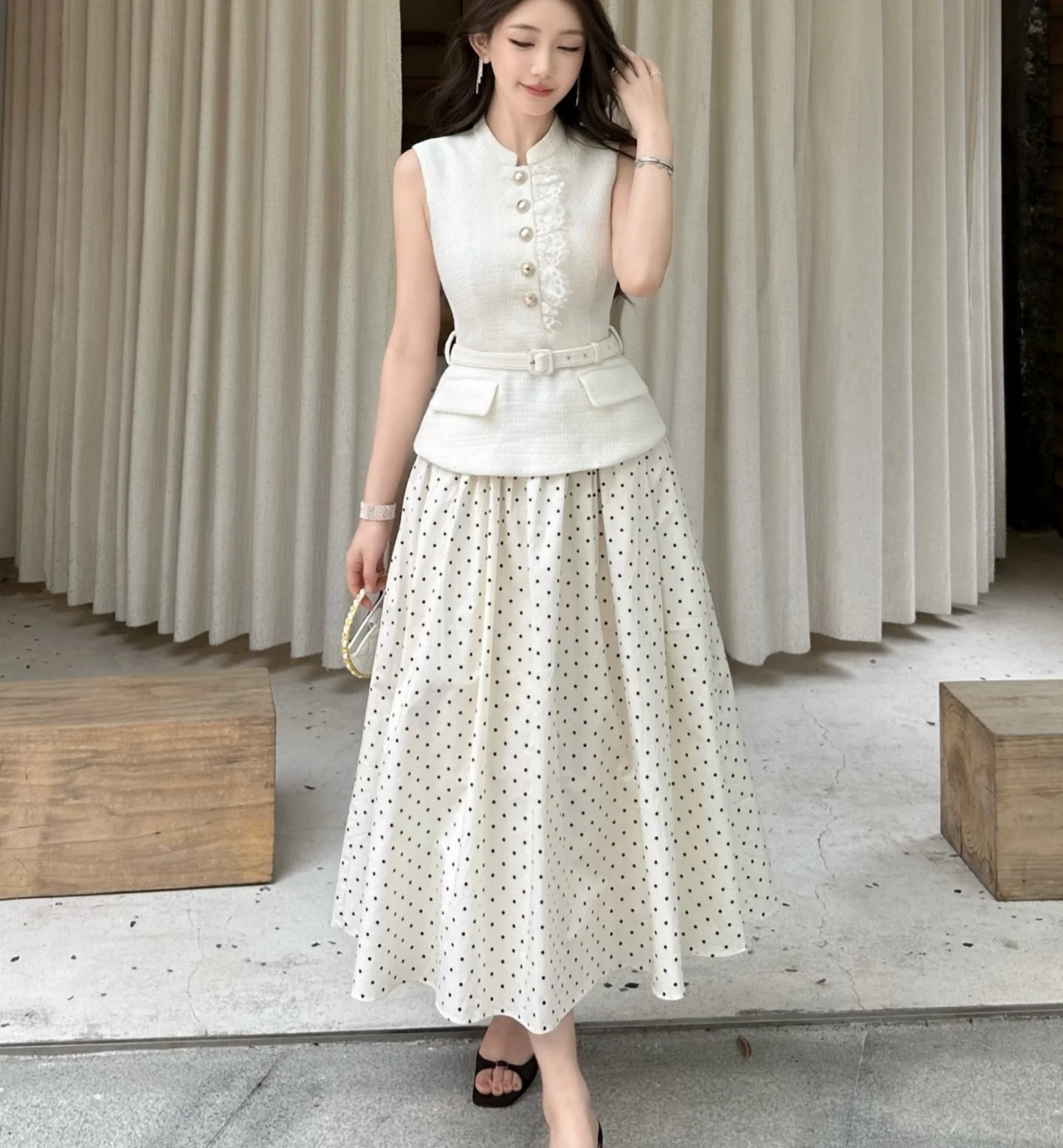 2026 Lady Sleeveless Fake Two Pieces Wear O-neck Sleeveless Polka Dot Patchwork A-line Long Dress With Belt Women
2026 Lady Sleeveless Fake Two Pieces Wear O-neck Sleeveless Polka Dot Patchwork A-line Long Dress With Belt Women