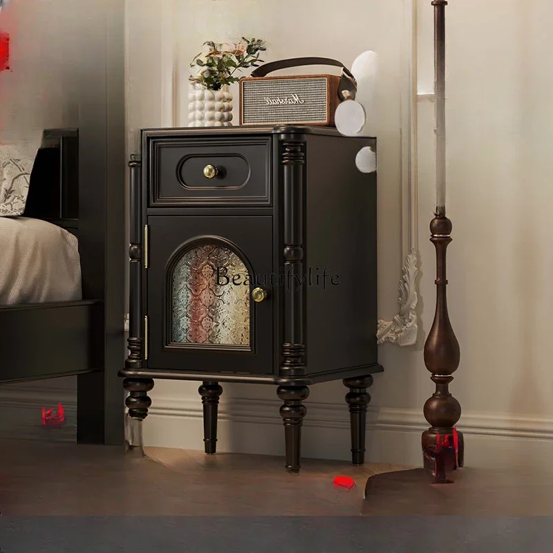 American solid wood bedside table French small black retro storage antique locker
American solid wood bedside table French small black retro storage antique locker