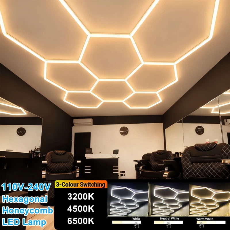 110V-220V LED Hexagon Honeycomb Lights 3 Color Ceiling Lighting Gym Garage LED Tube for Car Detail Workshop Barber Living Room
110V-220V LED Hexagon Honeycomb Lights 3 Color Ceiling Lighting Gym Garage LED Tube for Car Detail Workshop Barber Living Room