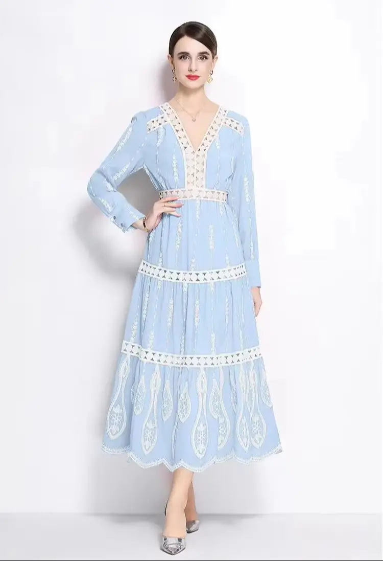 Women's Summer V-Neck Lace Maxi Dress Long Sleeve Crochet Hollow out Embroidery Formal Luxury Evening Party Vestidos
Women's Summer V-Neck Lace Maxi Dress Long Sleeve Crochet Hollow out Embroidery Formal Luxury Evening Party Vestidos