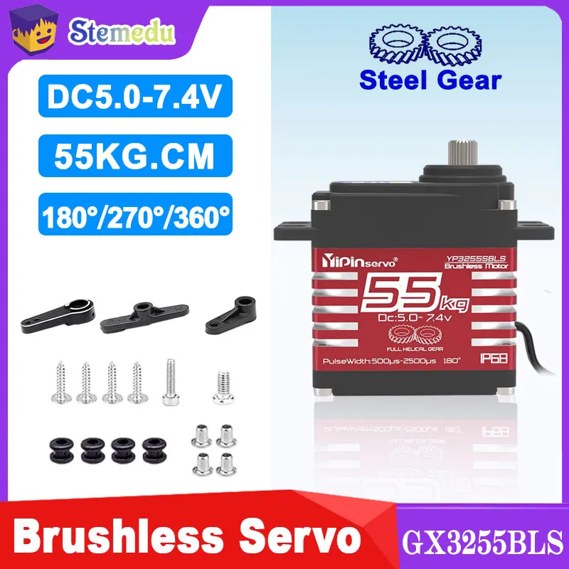 55KG Brushless Digital Servo High Torque Steel Gear 180°/270°/360° Programmable for RC Cars Robots Heavy Duty Models GX3255BLS
55KG Brushless Digital Servo High Torque Steel Gear 180°/270°/360° Programmable for RC Cars Robots Heavy Duty Models GX3255BLS