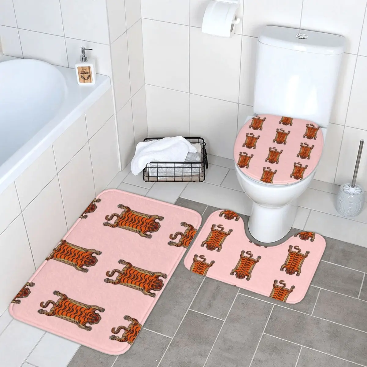 Розовый тибетский тигр (2) 3-х шт. коврик для ванной комнаты, набор для ванной комнаты, крышка унитаза, домашний декор, нескользящий ковер, напольный коврик 
Розовый тибетский тигр (2) 3-х шт. коврик для ванной комнаты, набор для ванной комнаты, крышка унитаза, домашний декор, нескользящий ковер, напольный коврик
