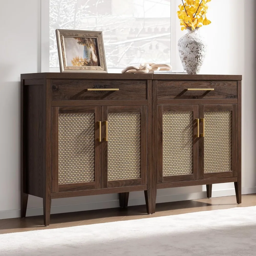 Set of 2 Mid-Century Sideboards - Wooden Buffet Cabinets w/ Drawers & Metal Mesh Doors, Credenza Storage
Set of 2 Mid-Century Sideboards - Wooden Buffet Cabinets w/ Drawers & Metal Mesh Doors, Credenza Storage
