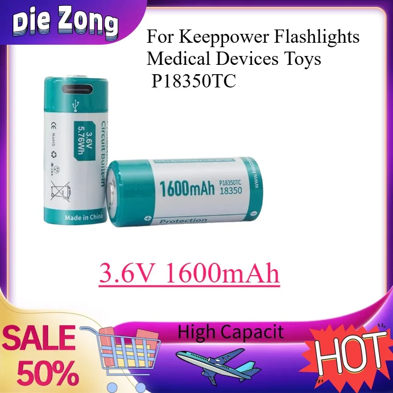 New 1600mAh3.6V P18350TC Batteries Type-C Rechargeable Li-ion Battery for Keeppower Flashlights Medical Devices Toys Replaceable
New 1600mAh3.6V P18350TC Batteries Type-C Rechargeable Li-ion Battery for Keeppower Flashlights Medical Devices Toys Replaceable