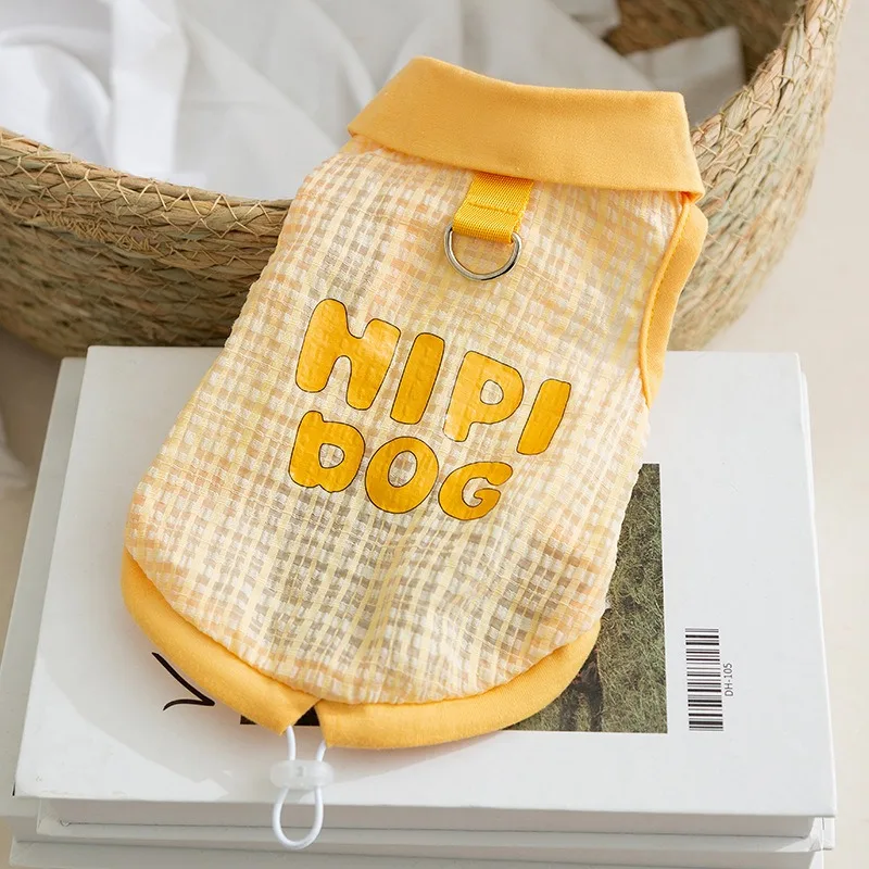 Summer Yellow Plaid Dog Clothes Teddy Lapel Drawstring Two Legs Vest Small Dog Letter Printed T-Shirt Pet Clothes
Summer Yellow Plaid Dog Clothes Teddy Lapel Drawstring Two Legs Vest Small Dog Letter Printed T-Shirt Pet Clothes
