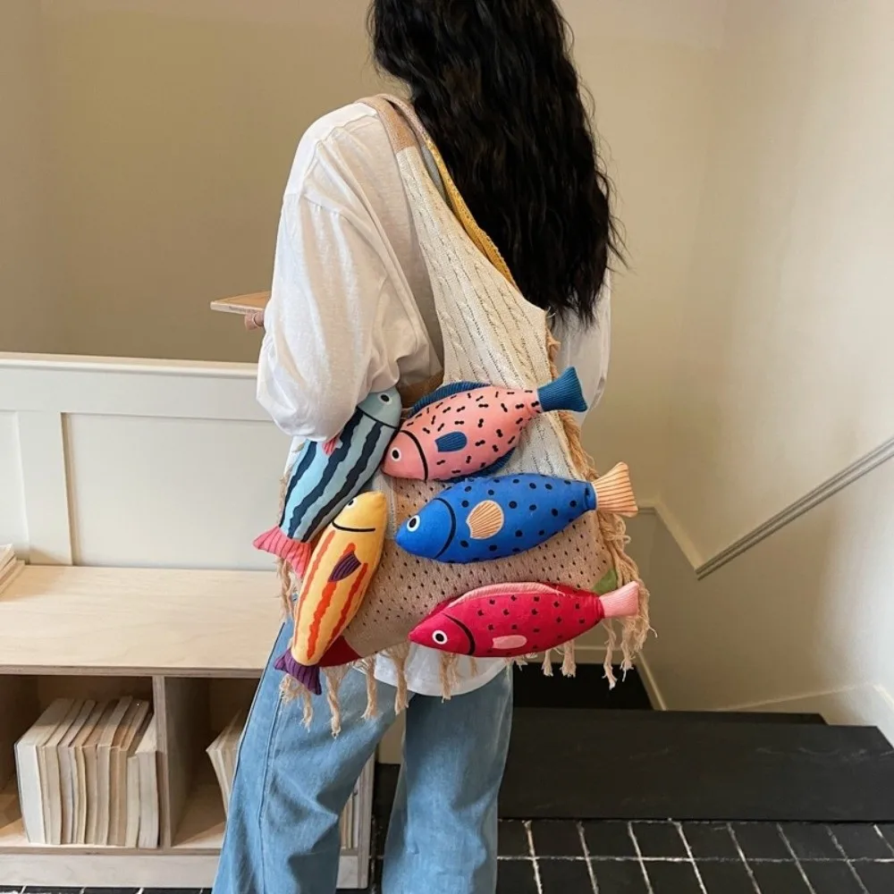 Летняя хлопковая вязаная сумка через плечо с большим объемом, ажурная сумка-рыба, простая контрастная цветная сумка с кисточками, пляжная женская сумка
Летняя хлопковая вязаная сумка через плечо с большим объемом, ажурная сумка-рыба, простая контрастная цветная сумка с кисточками, пляжная женская сумка