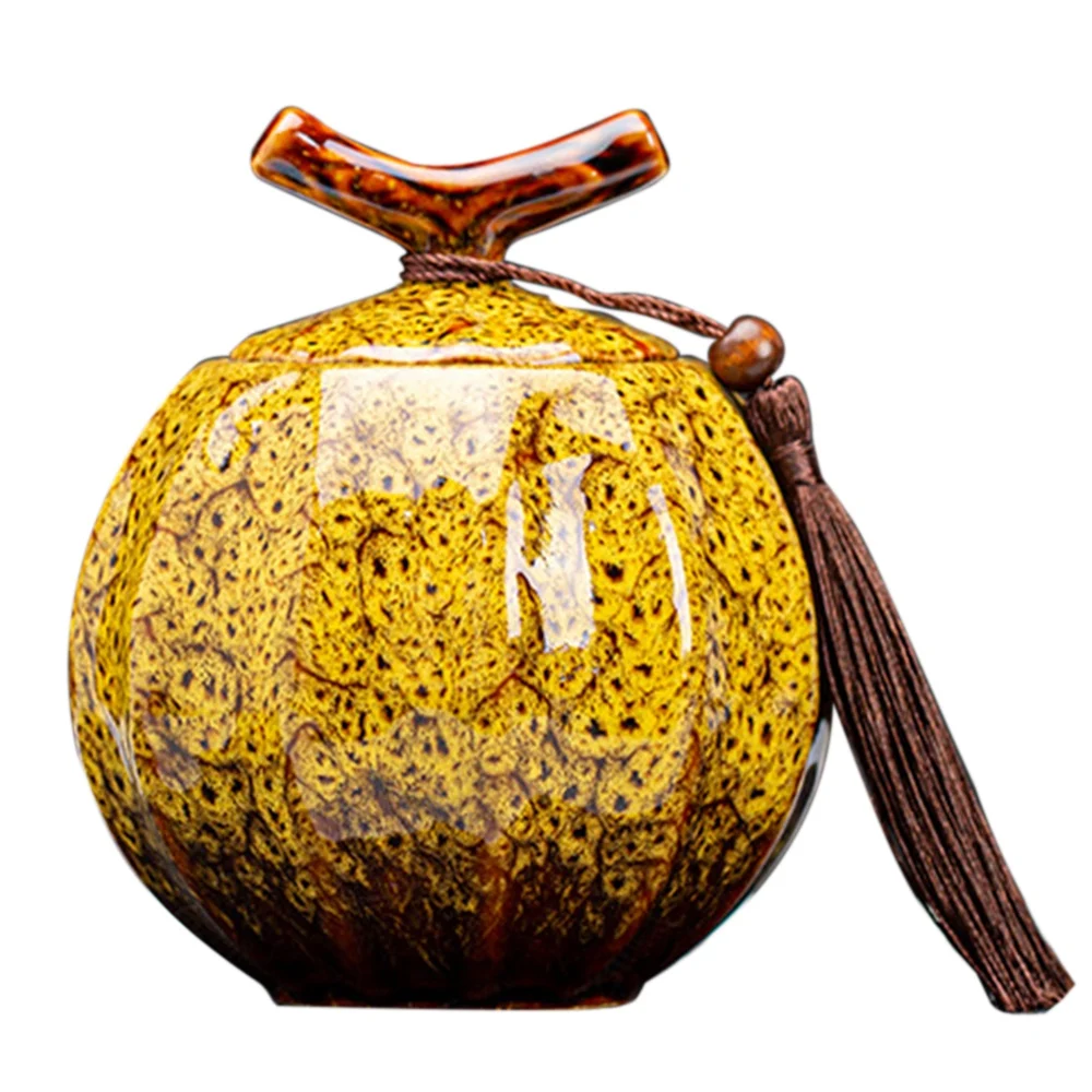 Банка для чая в стиле тыквы, керамическая бочка для чая, герметичный резервуар для черного чая, резервуар для хранения чая Пуэр, керамическая герметичная банка