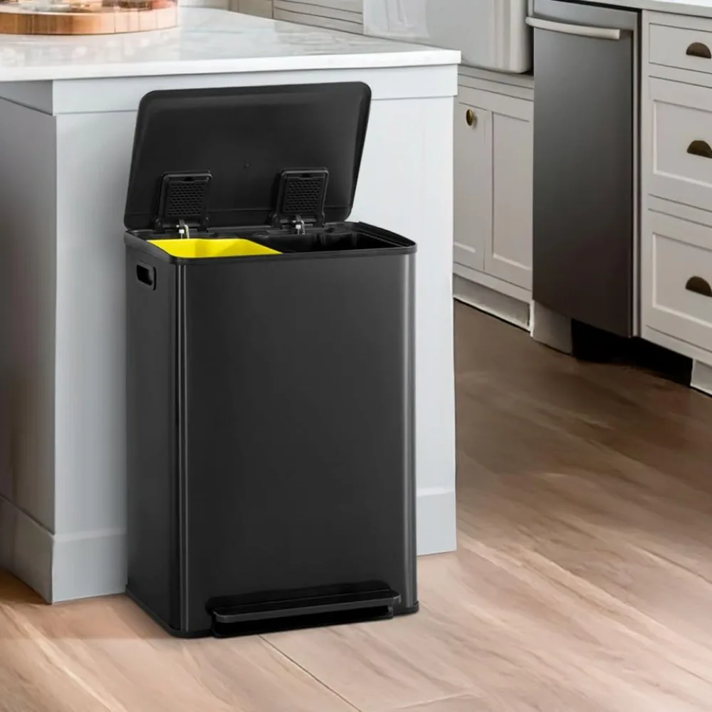 Trash & Recycle Bins Combo, Hands-Free Stainless-Steel Garbage Can for Kitchen,Hinged Lid, Odor Filters, Handles, 2 x 8 Gallon
Trash & Recycle Bins Combo, Hands-Free Stainless-Steel Garbage Can for Kitchen,Hinged Lid, Odor Filters, Handles, 2 x 8 Gallon