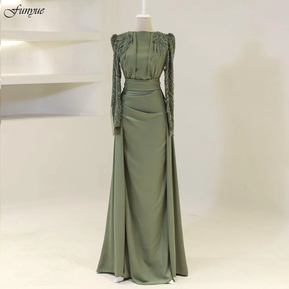 Customized Muslim Evening Dress Luxury Elegant Robes De Soirée Mermaid Long Sleeves Formal Prom Gown Satin Beaded Abendkleider
Customized Muslim Evening Dress Luxury Elegant Robes De Soirée Mermaid Long Sleeves Formal Prom Gown Satin Beaded Abendkleider