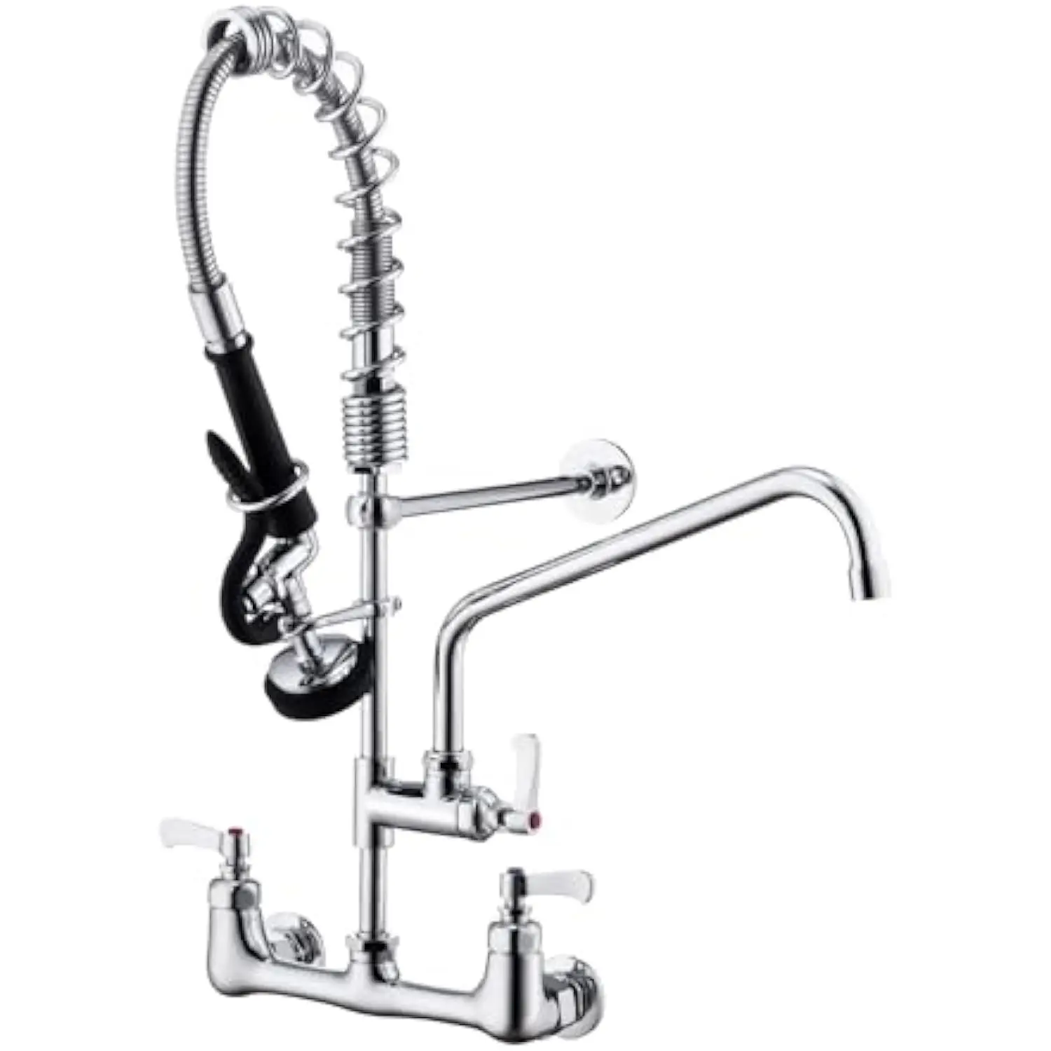 Double Handle Pre-Rinse Commercial Kitchen Faucet with Ceramic Valve 8 Center Wall Mount Base Lever Handles and Pull Out Spray
Double Handle Pre-Rinse Commercial Kitchen Faucet with Ceramic Valve 8 Center Wall Mount Base Lever Handles and Pull Out Spray