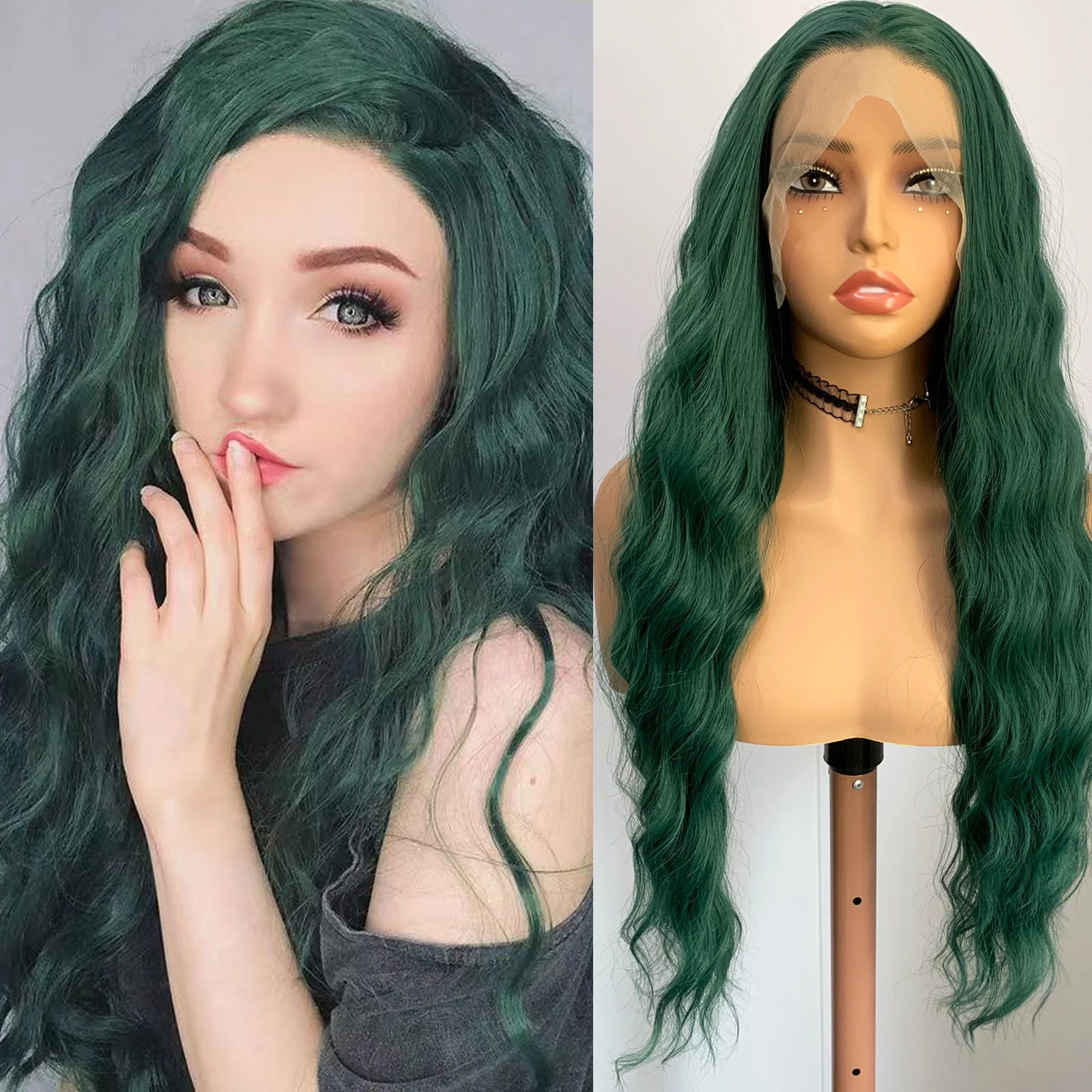 WIF Jade Green Wave Synthetic Wig Body Wave Hair 13 x 4 Lace Front Wigs Women Makeup Daily Use Body Wave Hair
WIF Jade Green Wave Synthetic Wig Body Wave Hair 13 x 4 Lace Front Wigs Women Makeup Daily Use Body Wave Hair